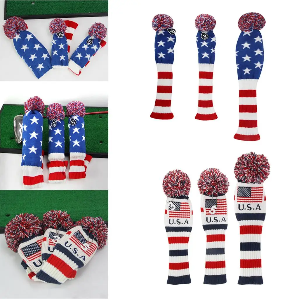 

3Pcs Golf Driver Head Cover Vintage Knit Golf Headcovers for Driver Fairway And