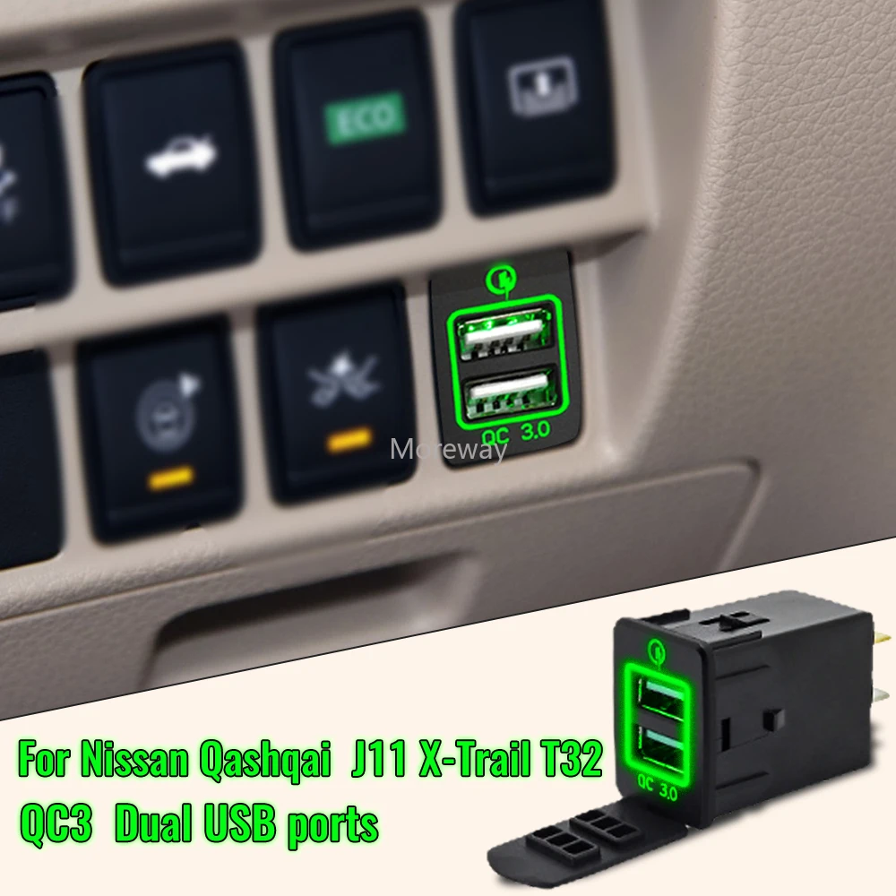 Светодиодный Qc 3 два порта зарядки разъем для быстрой USB-адаптера Nissan Tiida X-Trail T32 Quest