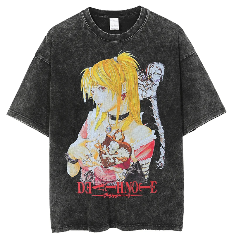 

Anime Graphic TShirt Men 100% Cotton Hip Hop Vintage Washed Oversized T Shirts Harajuku Streetwear Tees Washed Make Old Tops