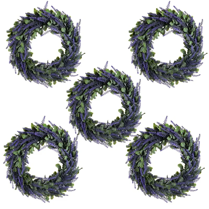 

Hot 3C-5X Artificial Wreath, Door Wreath 17 Inch Lavender Spring Wreath Round Wreath For The Front Door, Home Decor