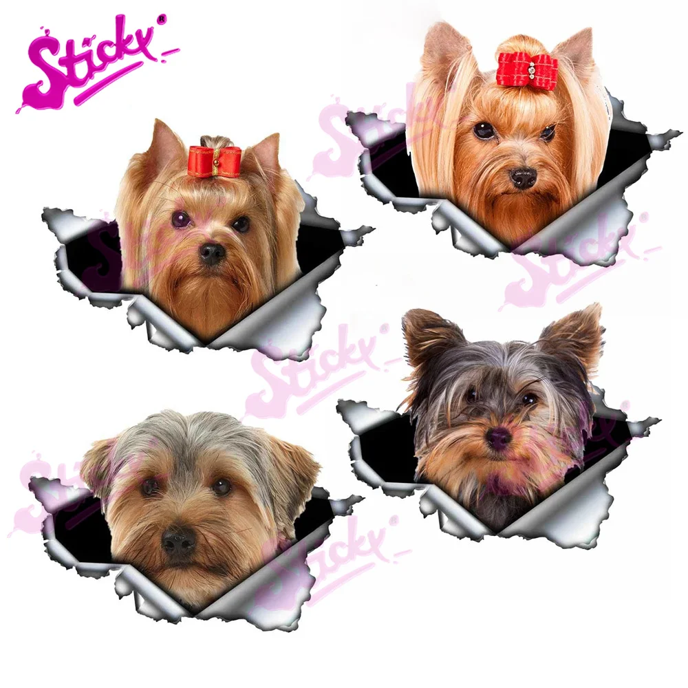 STICKY 3D Yorkshire Terrier Personality Sticker Torn Metal Decal Animal Car Stickers Window Bumper Pet Dog | Автомобили и