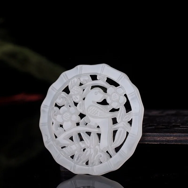 Натуральный Нефритового зеленого цвета выгравированный вручную подвеска сорока