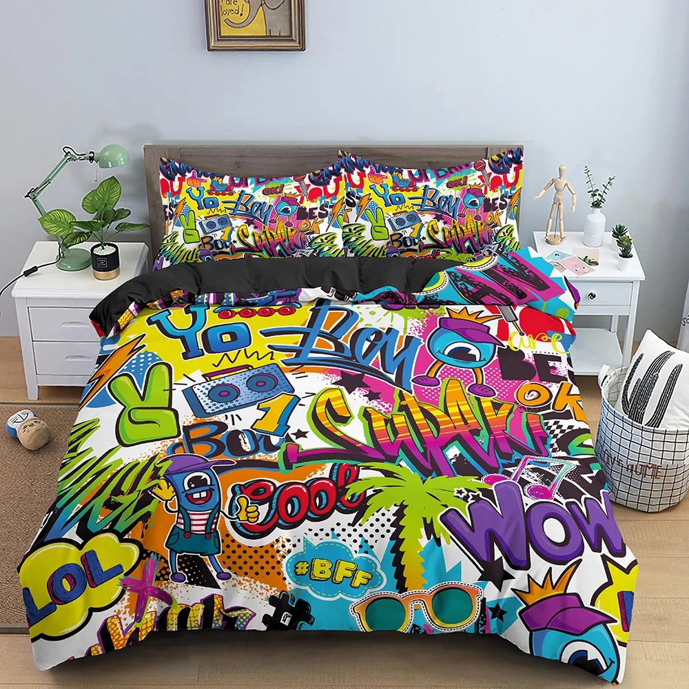 

Comforter Cover Wall Urban Street Art Polyester Quilt Cover Graffiti Bedding Set Graphic Duvet Cover Teens Adult Hip Hop Hippie