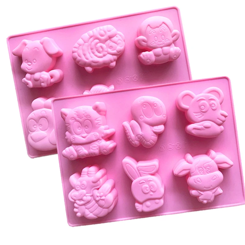 

2 Pack Chinese Zodiac Silicone Soap Mold Animal Baking Mould Chocolate Kitchen Accessories Moldes De Silicona Para Jabones Pig