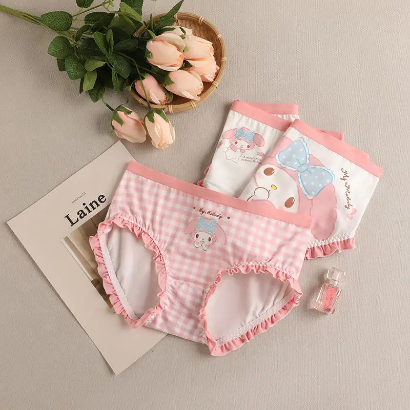

Sanrio Hellokitty Mymelody Kuromi Cinnamoroll Pompom Purin Sweet Lace Day Cute Princess Seamless Modal Girl Kumomi Panties