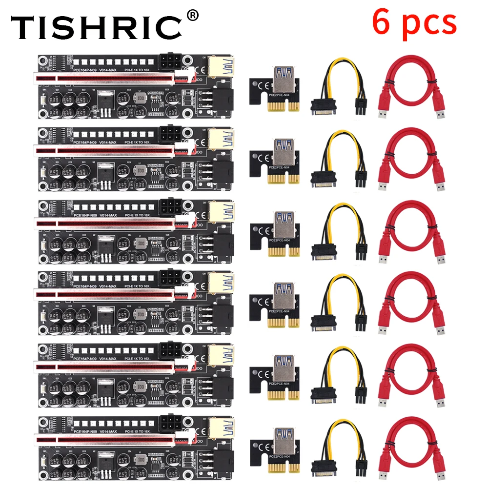 TISHRIC 2022 Riser 014 Max RGB PIC-E PCI Express x16 Extender PCIE 1X To 16X Adapter 6Pin 16X Video Card Slot For Bitcoin Miner