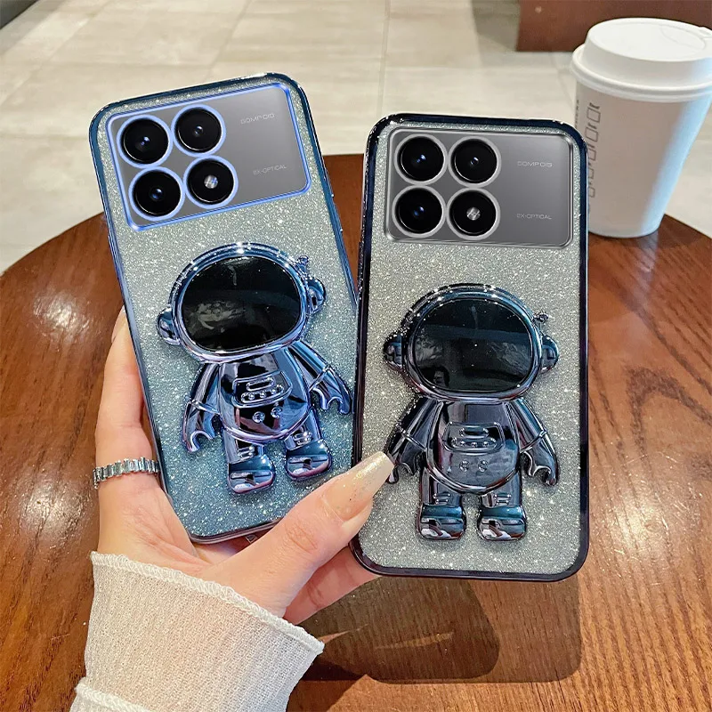 Чехол для телефона Redmi K70 K70Pro чехол с градиентным блестящим держателем астронавта