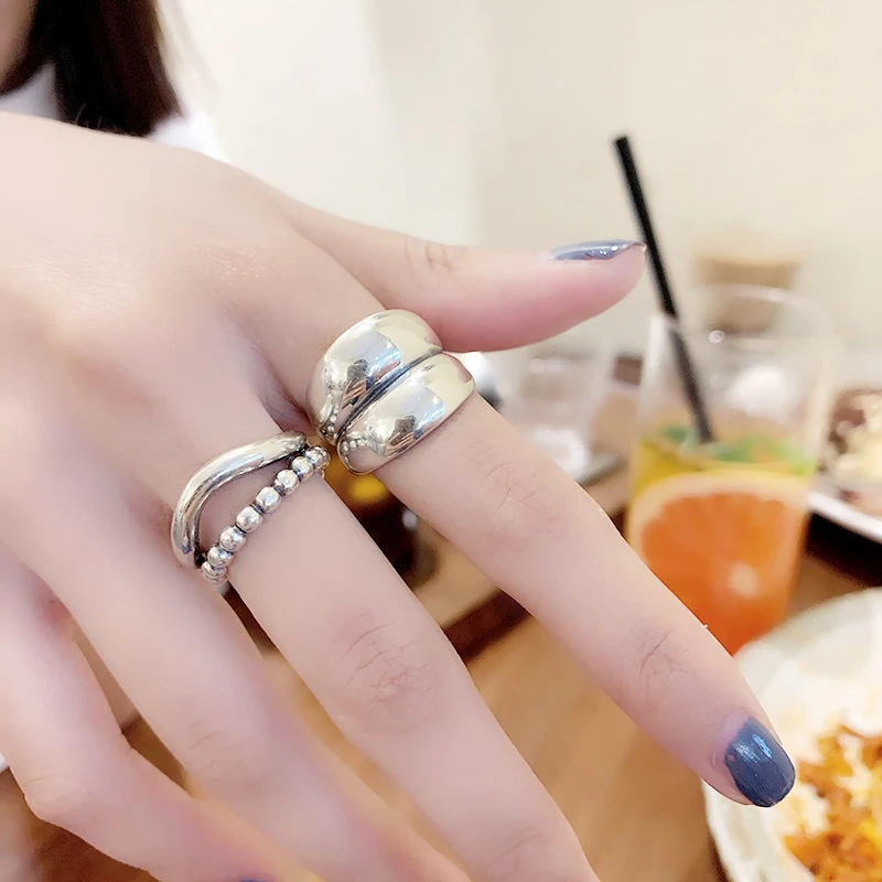 

WEDHOC 925 Sterling Silver Vintage Thai Silver Hip Hop Unique Geometry Resizable Opening Ring For Women Luxury Jewelry