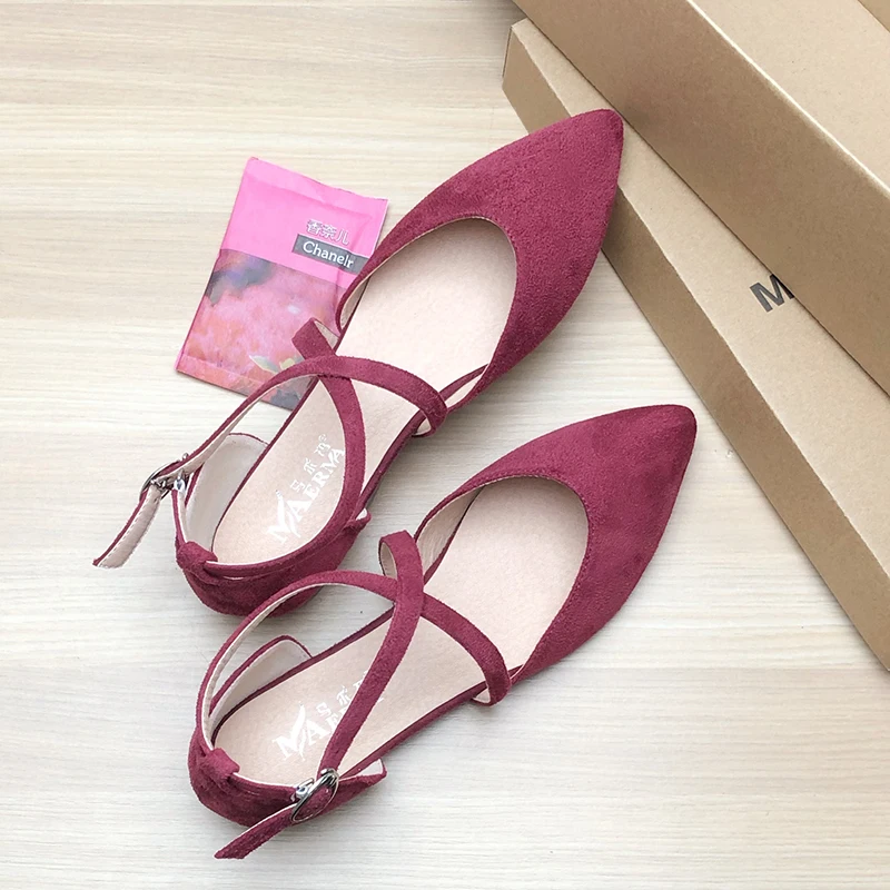 Women Flat Shoes Wine Red Black Apricot Pointed Flats for Size 33-43 Cross Strap Basic All Match Zapatos Planos De Mujer