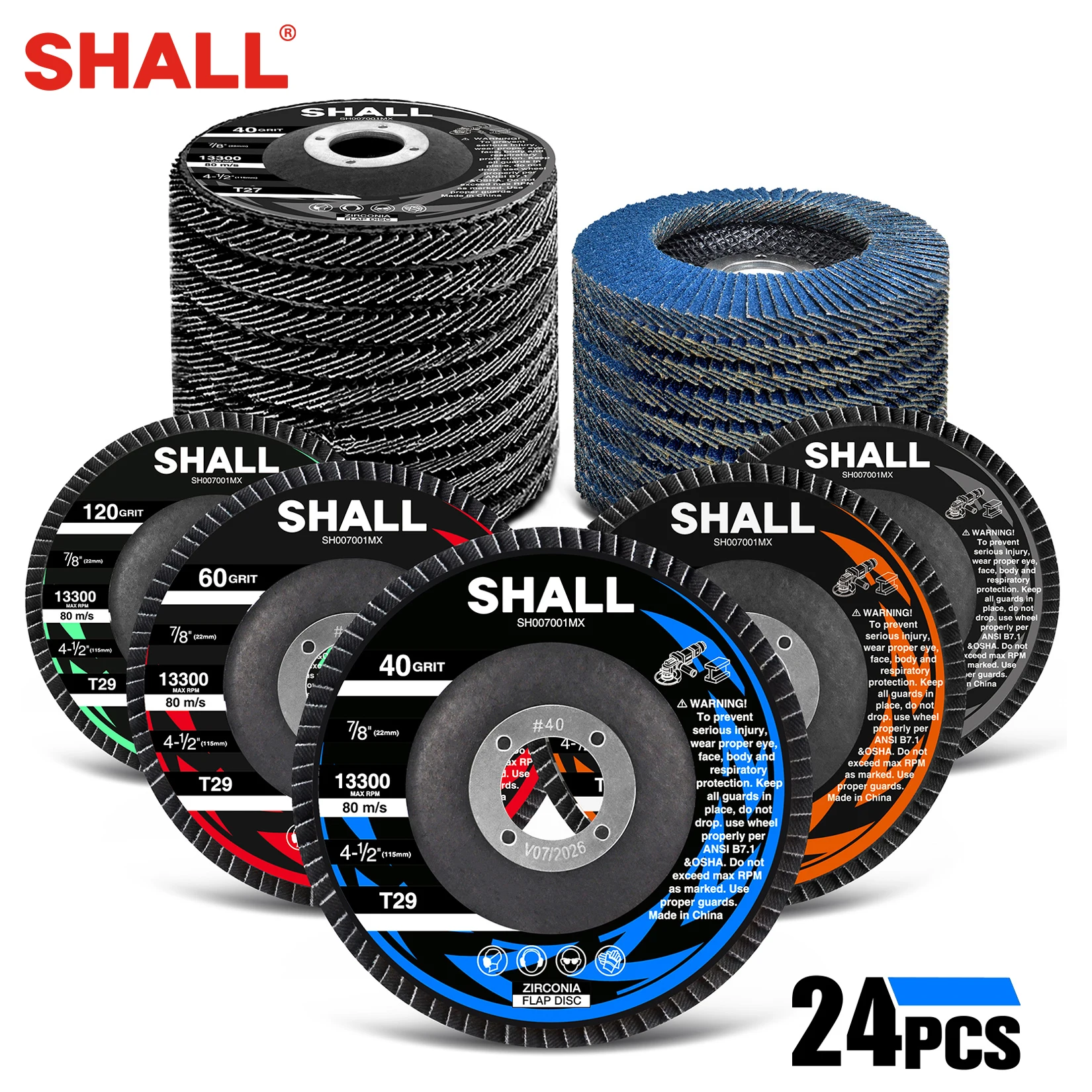 SHALL 24-Pack Flap Disc wheels for angle grinder 125mm T29 & T27 Angle Grinder Abrasive Sanding Disc with Etched Grit for Metal