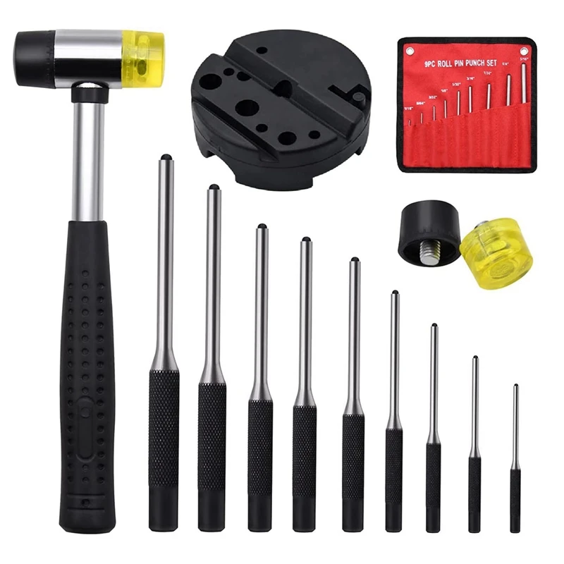 

HLZS-Roll Pin Punch Set With Storage Pouch,Smithing Punch Removing Repair Tools,With Bench Block Pin Punches And Hammer