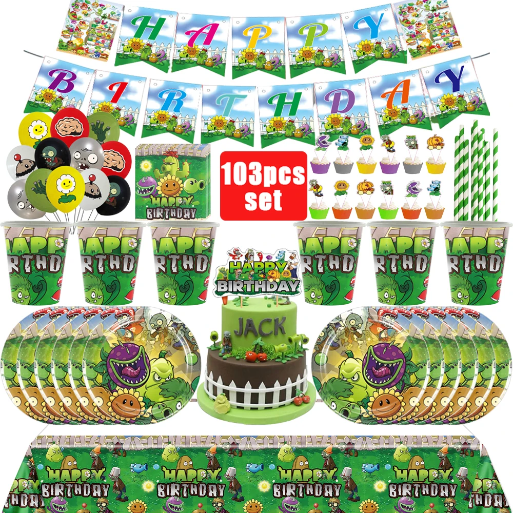 Фото Горячая игра P-Plants vs Z-Zombiesed, набор декора для дня рождения, посуда, скатерть, воздушные шары, топпер для торта, фон, товары для детской вечеринки №1