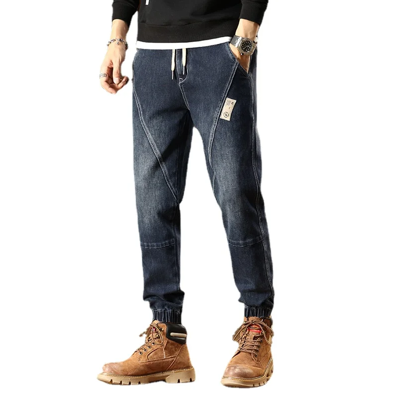 Autumn and Winter Jeans Men's Personality Fashion Brand Slim Fit Elastic Waist Tied Leggings Elastic Casual Young Men's Pants