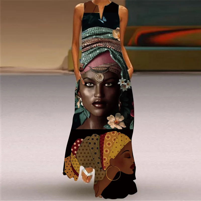 

2023 African Women's Dress Women Fashion Party Evening Dresses Vintage Dress Long Robe Casual Loose Vestidos Maxi