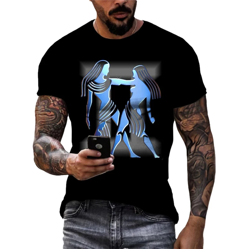 

Summer Constellation Printed T-shirt, Round Neck Casual Short-sleeved Shirt, Novel