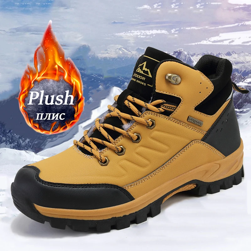 Brand Men's Boots Waterproof Leather Sneakers Man Super Warm Men Winter Snow Boots Outdoor Non-slip Male Hiking Boots Work Shoes