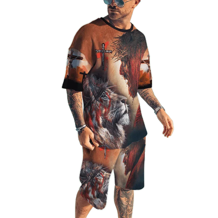 Men's Short Sleeve Set Fashion Men's Set 3D Shirt+shorts Set Two Piece Casual Men's Sportswear Set Summer Pant Closure Type