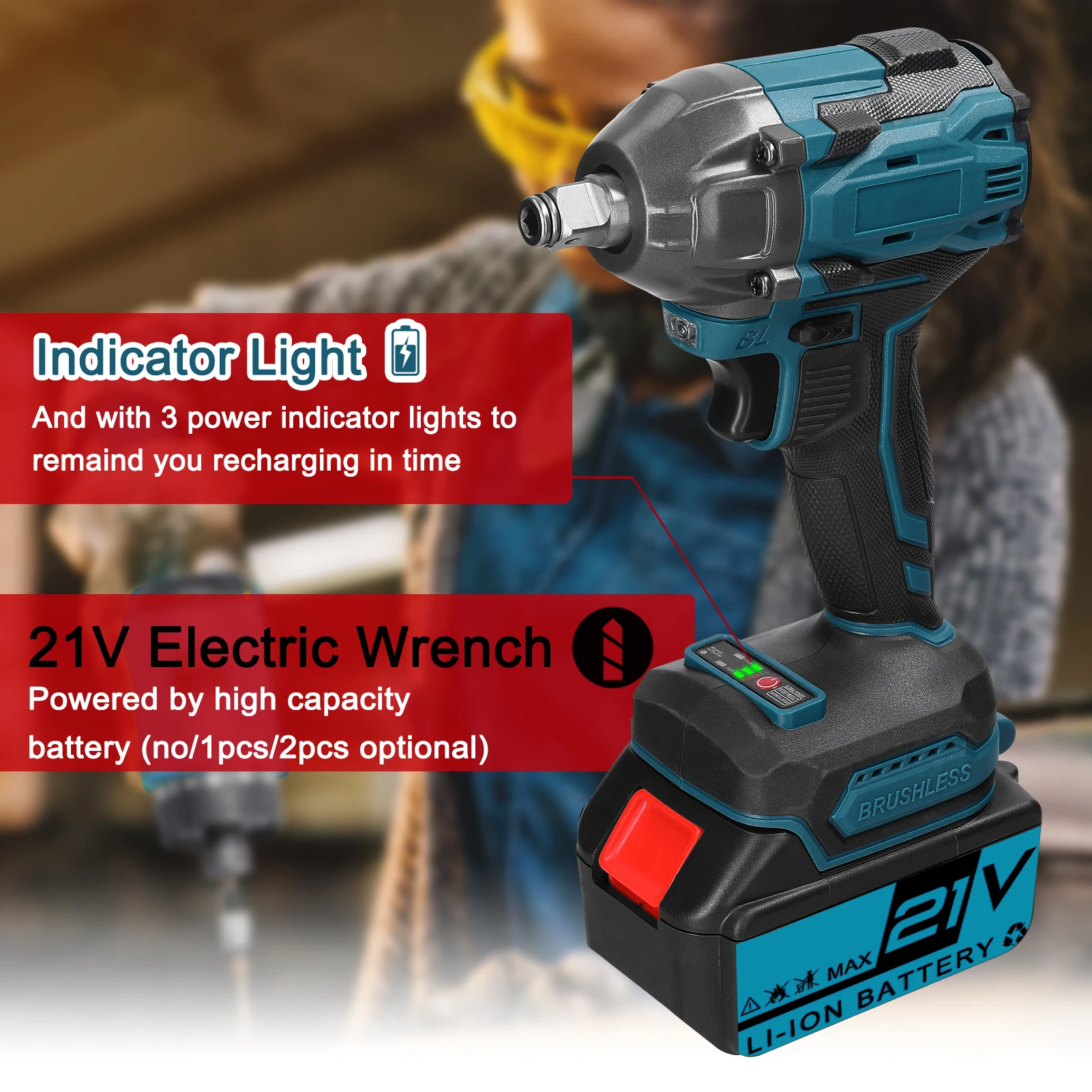 Беспроводной Электрический Ударный Гайковерт 21 В Бесщеточная Бытовая Ручная