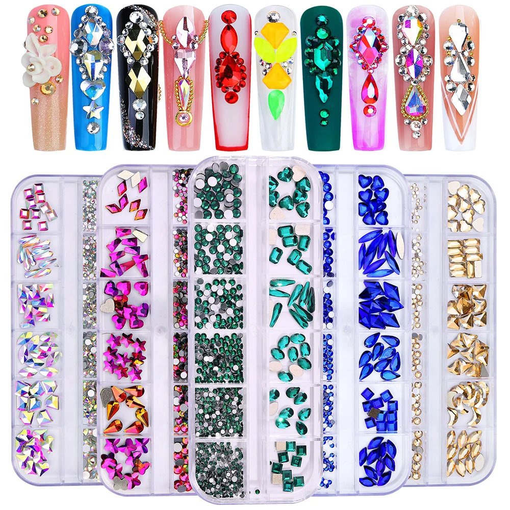 

New 12 Grid Nail Shaped Flat Bottom Water Diamond AB Jewelry DIY Nails Decoration Manicure Products Ornament Art Tools Materials
