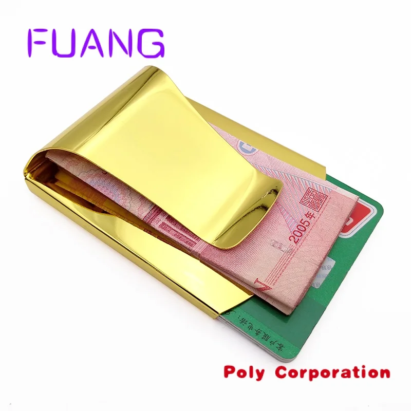 Wholesale stainless steel slim metal money clip wallet with credit card wallet holder