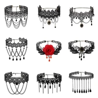 gothic lace necklace for women rose layered fringe charm charm choker witch jewelry gift body accessory 2022