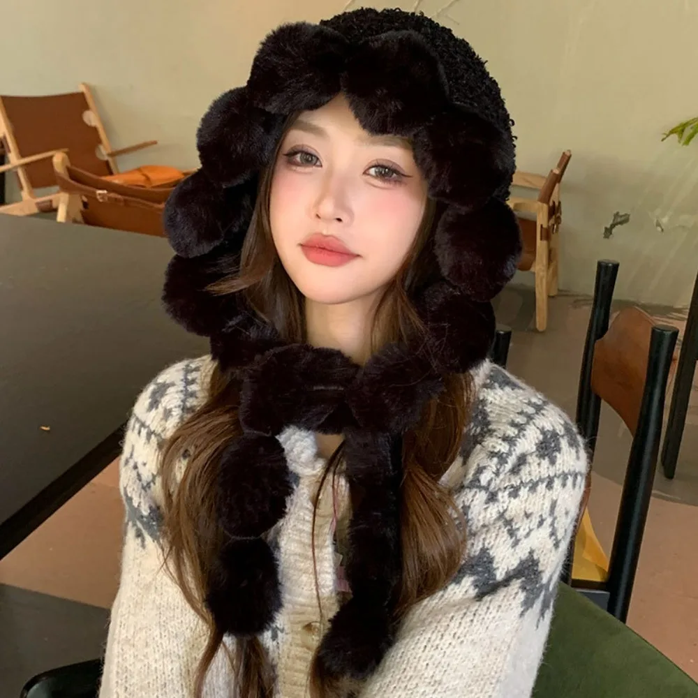 Шапка Вязаная унисекс с защитой ушей плюшевая ветрозащитная