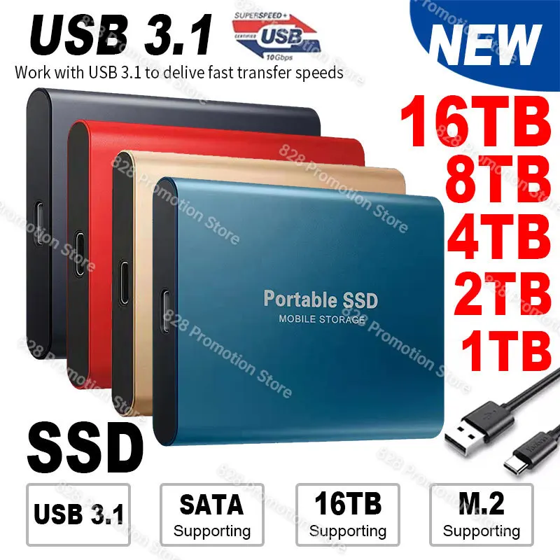 

SSD 1TB Hard Drive External Type-C High Speed USB3.1 2TB 4TB 8TB 16TB SSD Hdd Storage Portable HD Hard Disk 외장하드 For Laptop ps5