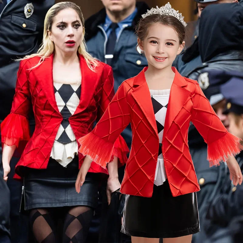 Детский красный костюм клоуна из куртки костюмы на Хэллоуин для девочек платье в