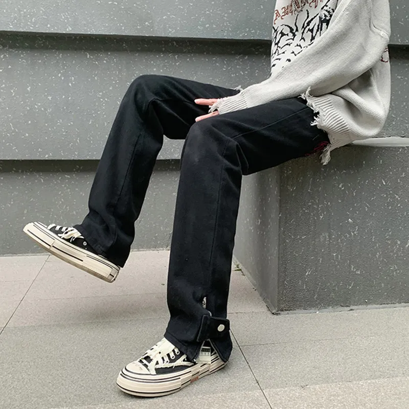 2022 Vibe Style Letter Embroidery Black Hip Hop Men Slim Jeans Pants Straight Goth Women Casual Denim Trousers Pantalones Hombre