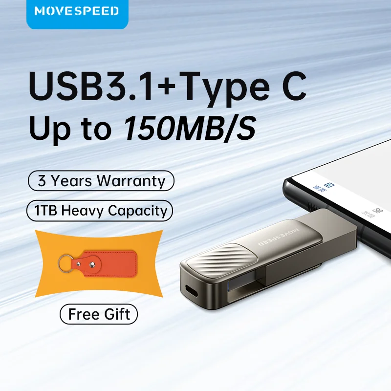 

MOVESPEED 1TB USB 3.1 OTG Type C Pen Drive 2 in 1 USB Flash Drive 128GB 256GB 512GB 64GB Metal Pendrive For Macbook Smart TVs