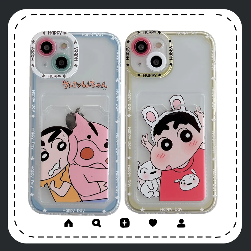 

Bandai Funny Crayon Shin-chan Card Bag Clear Phone Case for iPhone 13 12 11 Pro Max Xs Xr X XsMax 8 7 Plus High Quality Cover