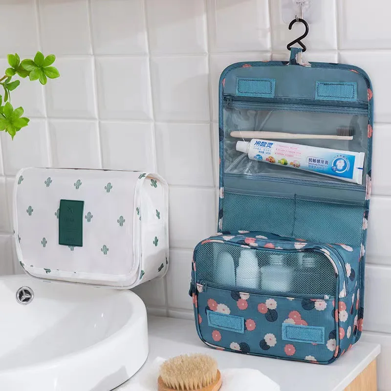 Foldable Cosmetic Bag Waterproof Women Travel Makeup Bags Toiletries Organizer Hanging Dry Wet Separation Portable Storage Bag