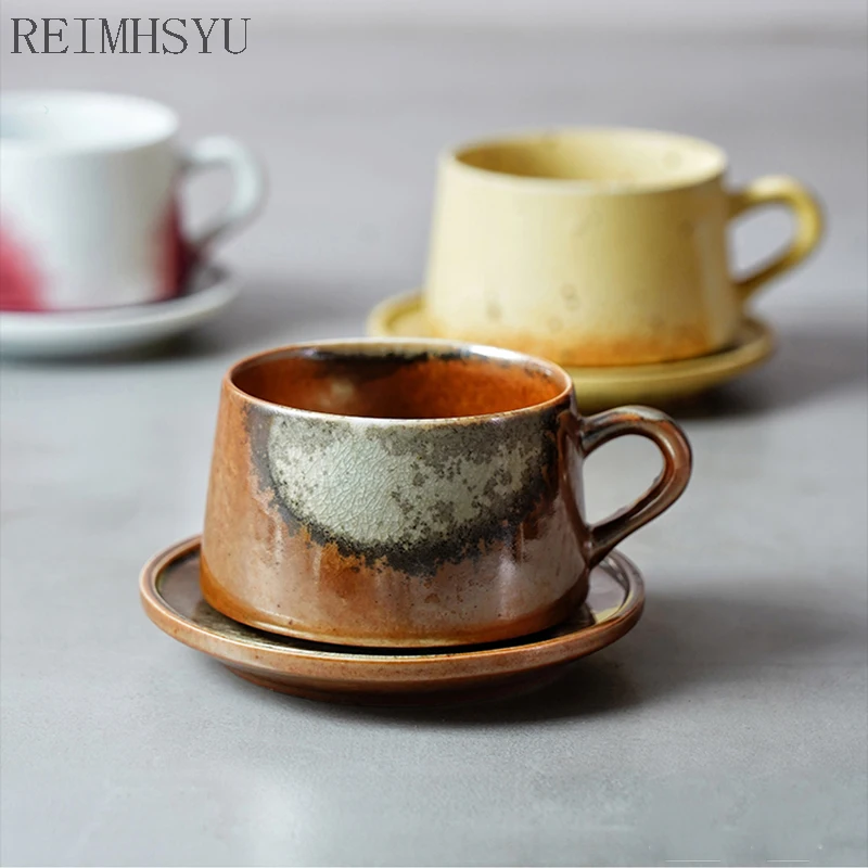 

Nordic Style Retro Ceramic Ice Cracked Single 300ml Coffee Cup And Saucer Tea Water Milk Office Home Mug Drinkware Set