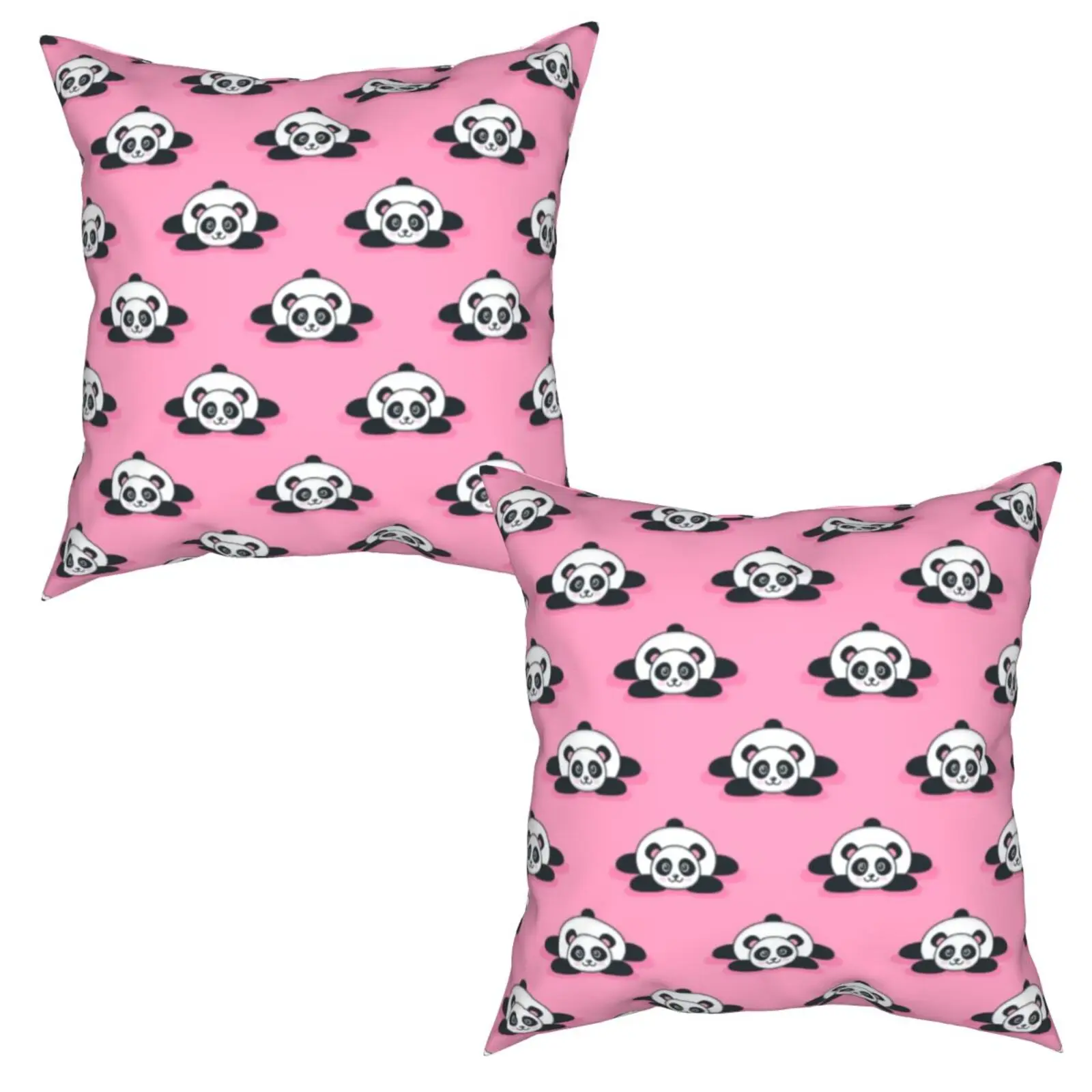 

New 2-Pack Square Pillowcase Polyester Hidden Zipper Pink Panda Climbing Dun On Floor Home Bed Sofa Cart For Office