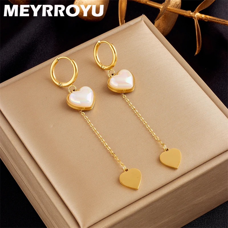 

MEYRROYU 316L Stainless Steel Hoop Earrings Love Heart Pendant for Women Accessories New Arrival Jewelry Birthday Gifts Brincos