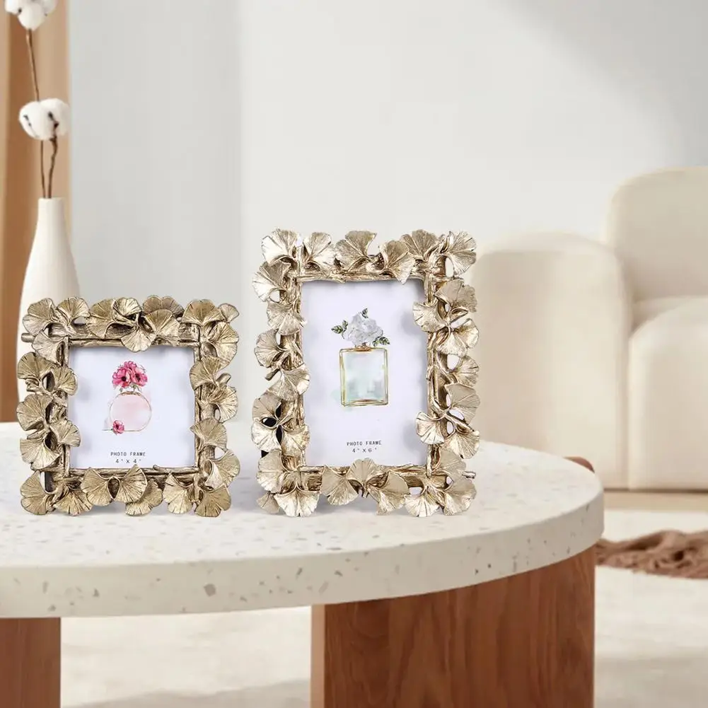 

Decorative Photo Frame Dust-proof Elegant Minimalist Golden Ginkgo Leaves Photo Holder Home Decor