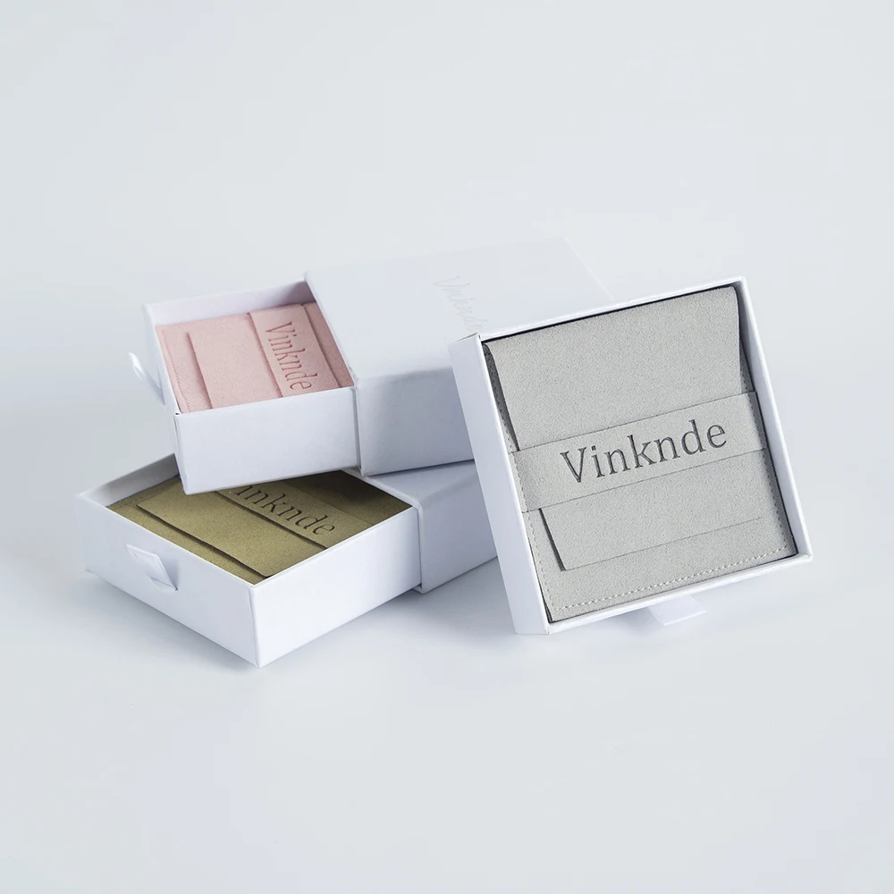 Luxury Packaging Designs Logo Drawer Sliding Jewelry Box White Cardboard Bracelet Necklace Earring Storage Case Microfiber Bags