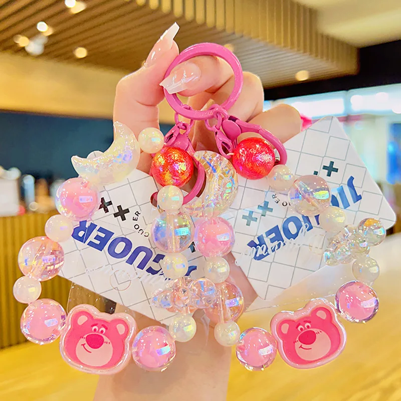 

Lotso Beads Strings Keyring Disney Car Key Handbag Accessories Pink Anime Keychain Acrylic Key Chain Christmas Birthday Gift