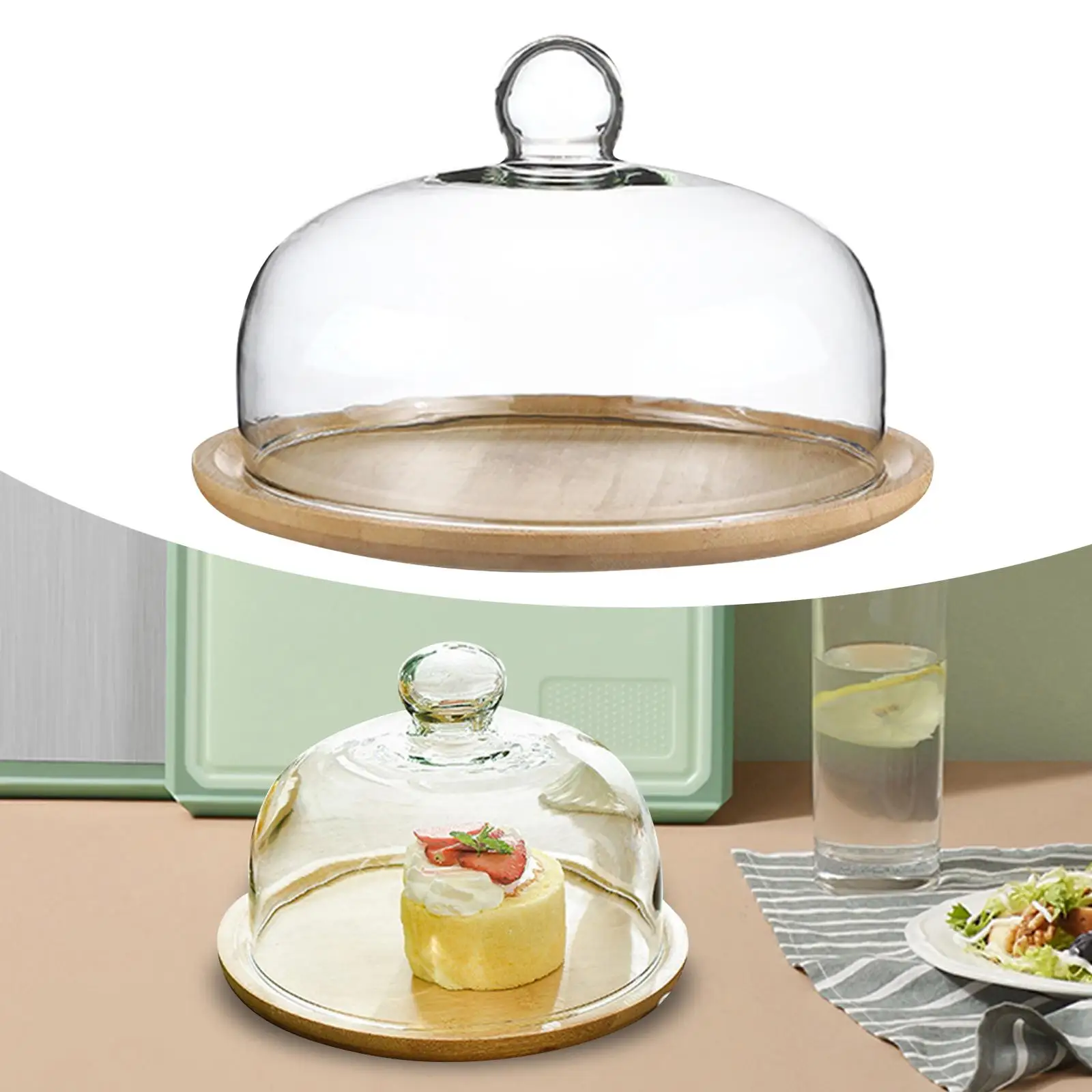Бамбуковая подставка для торта с куполом сервировочный поднос