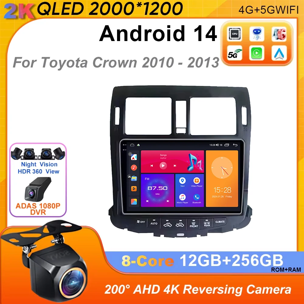 Автомобильный радиоприемник Android 14 для Toyota Crown 2010-2013 мультимедийный видеоплеер