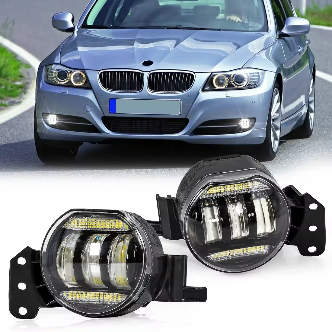 Фото Противотуманная фара для BMW E46 E60 E61 2003-2008 с LED Angel Eyes, линзой и галогеном, аксессуар для переднего бампера №1