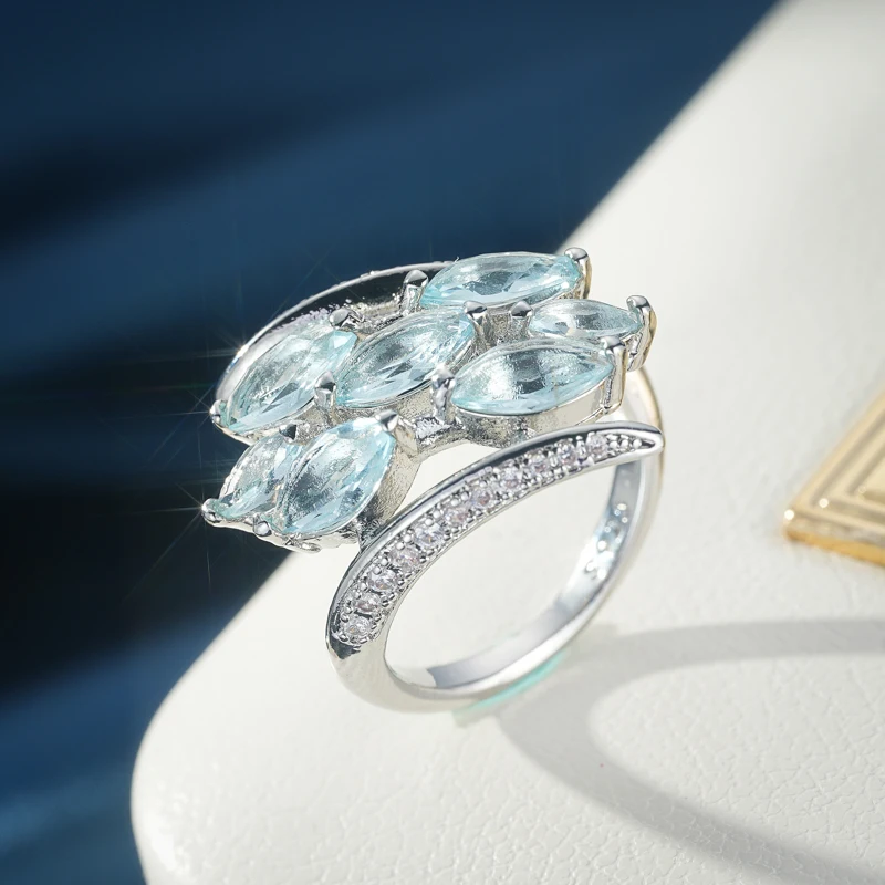 

2023 New Fashion Sea Blue Cubic Zirconia Women's Wedding Ring Luxury Engagement Party Elegant Women's Ring Brilliant Jewelry