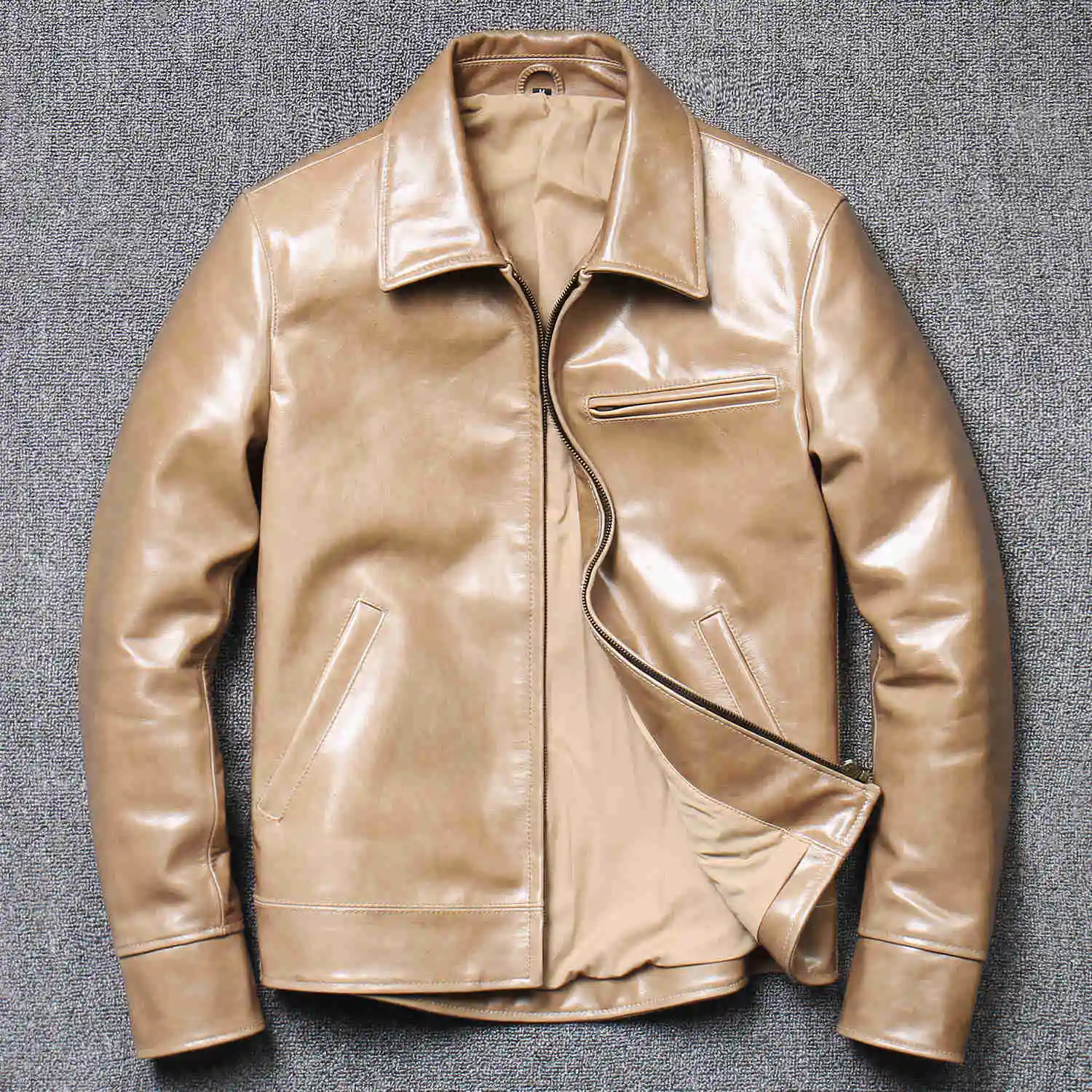 

DHL free shipping,Real Leather Vintage Jacket for Men 100% Italy Cowskin Short Slim Fit Motorcycle Biker Coat