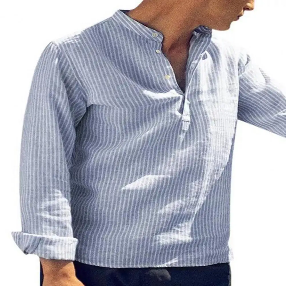 

Dress Shirt Men Fashion Shirt Soft Loose Fashion Striped Stand Collar Shirt