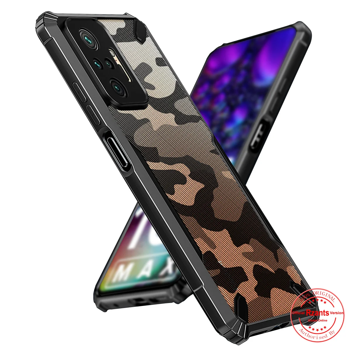 

Rzants For Xiaomi Redmi Note 10 10S Pro Max Half Clear Case [Camouflage Military Bull] Thin Strong Protection Phone Casing