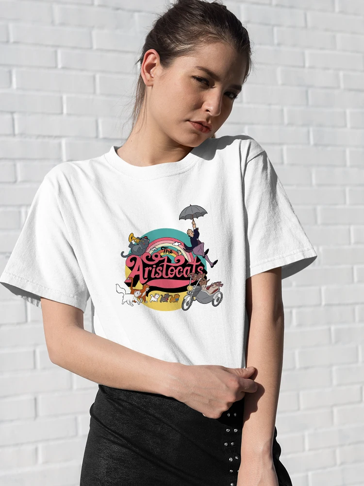 

Disney The Aristocats Print T-shirt 90s Vintage Classic Cartoon Cute Women's Shirt Street Harajuku Urban Casual Ropa Mujer