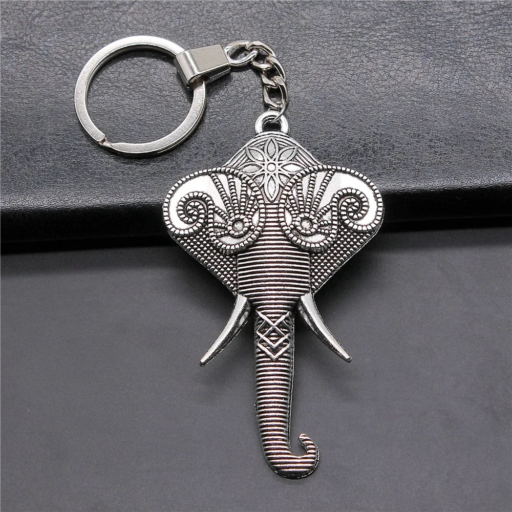 

New Fashion Men Keychain DIY Metal Holder Chain Vintage Antique Silver Color 84x51mm Elephant Pendant Gift