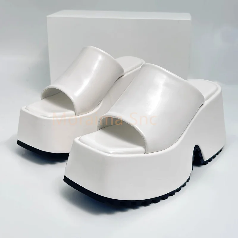 Square Head Thick Bottom Sandals Slippers Women 2023 Summer Super High Heel Waterproof Platform Flip Flops Ladies Shoes Slides