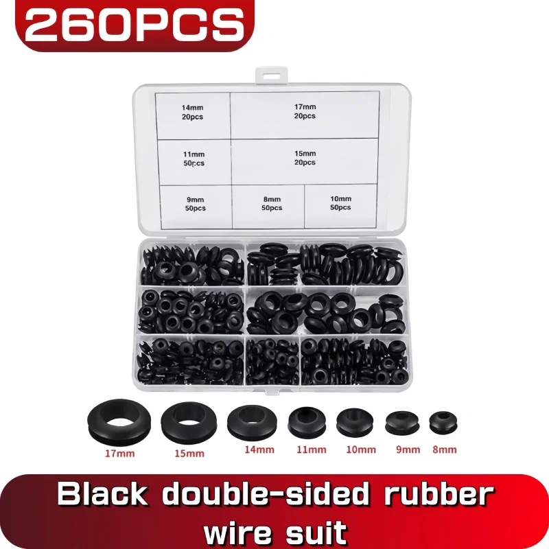 

Черное уплотнительное кольцо, резиновые уплотнительные кольца, прокладка, втулка, набор в ассортименте, электрическая прокладка, уплотнительные кольца, набор инструментов 8 9 10 11 14 15 мм, 260 шт.
