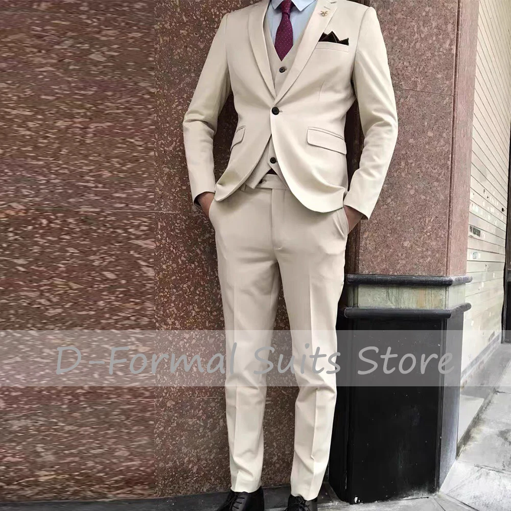 

2022 New 3 Pieces Men Blazer Sets Slim Fit Formal Tuxedo Beige Wedding Suits Single Breasted For Men Groomsman trajes de hombre